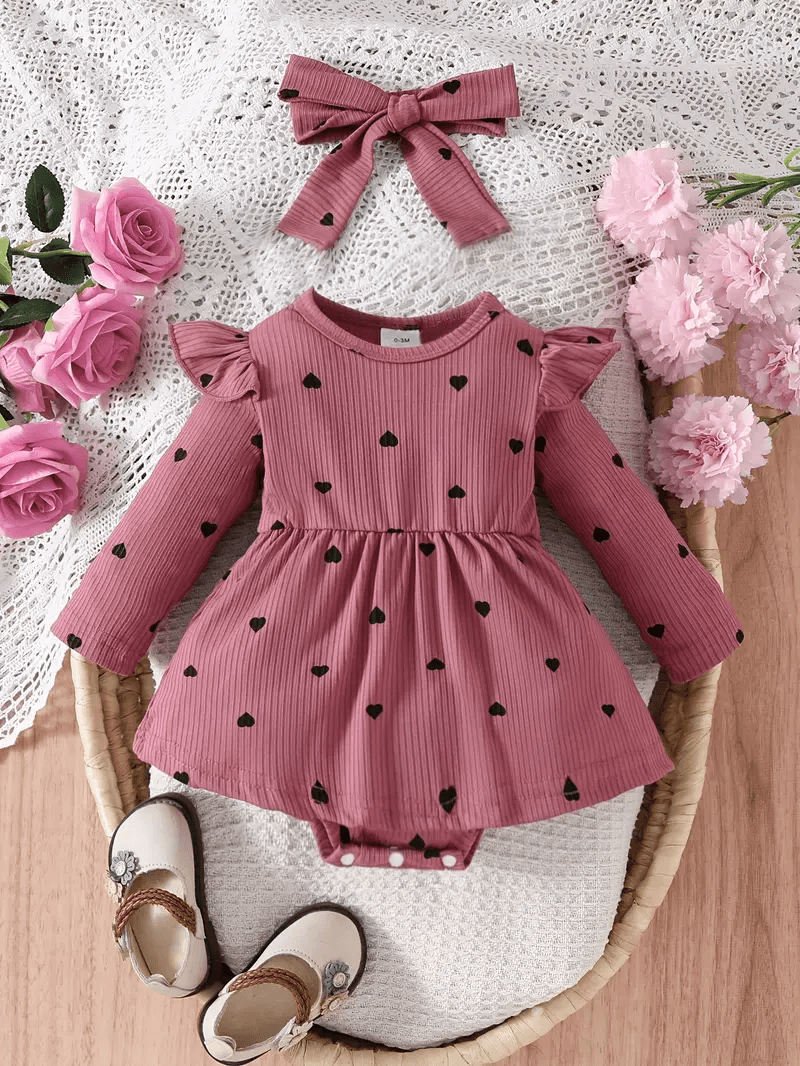 Heart Print Romper Dress for Girls