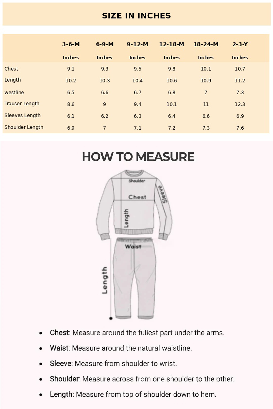 Size Chart for Zara Cotton Co-ord Set