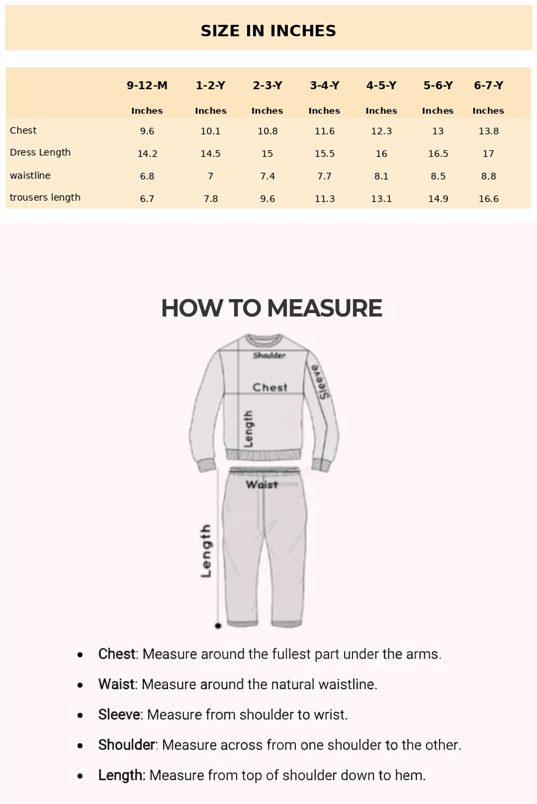Size Chart for Zoe Summer Denim Set