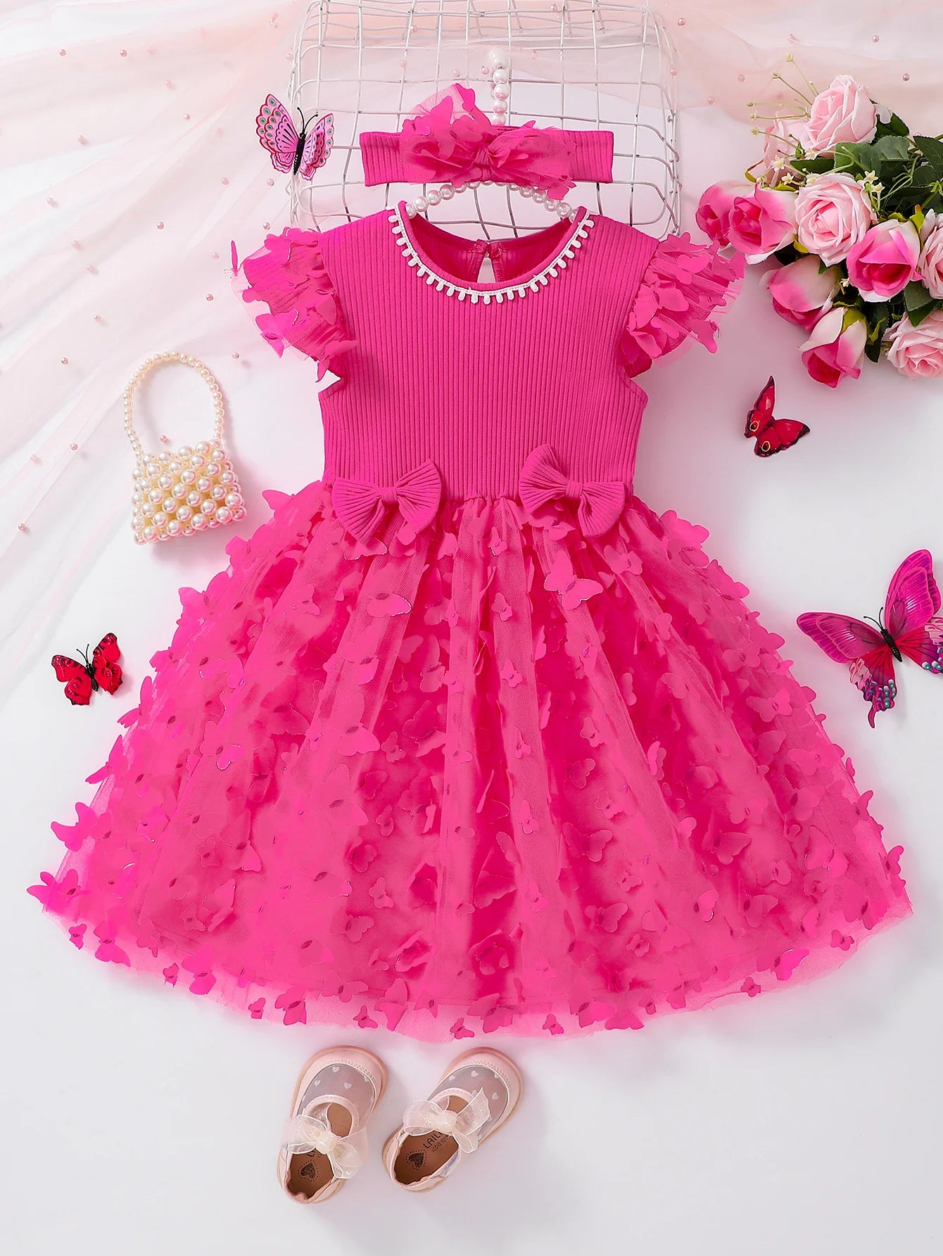 Pink Butterfly Tulle Dress