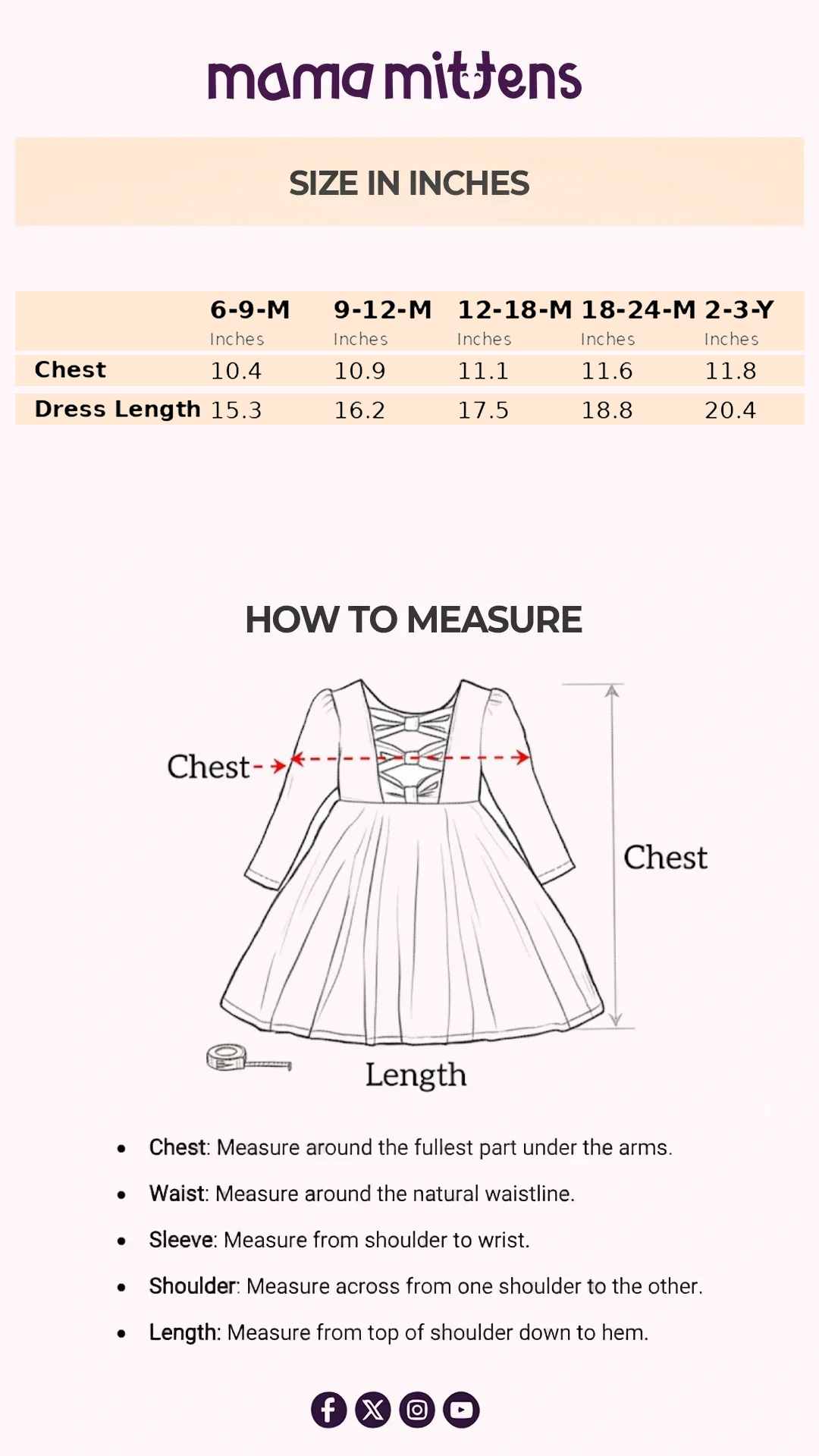 Size Chart for Natalia Mesh Princess Dress