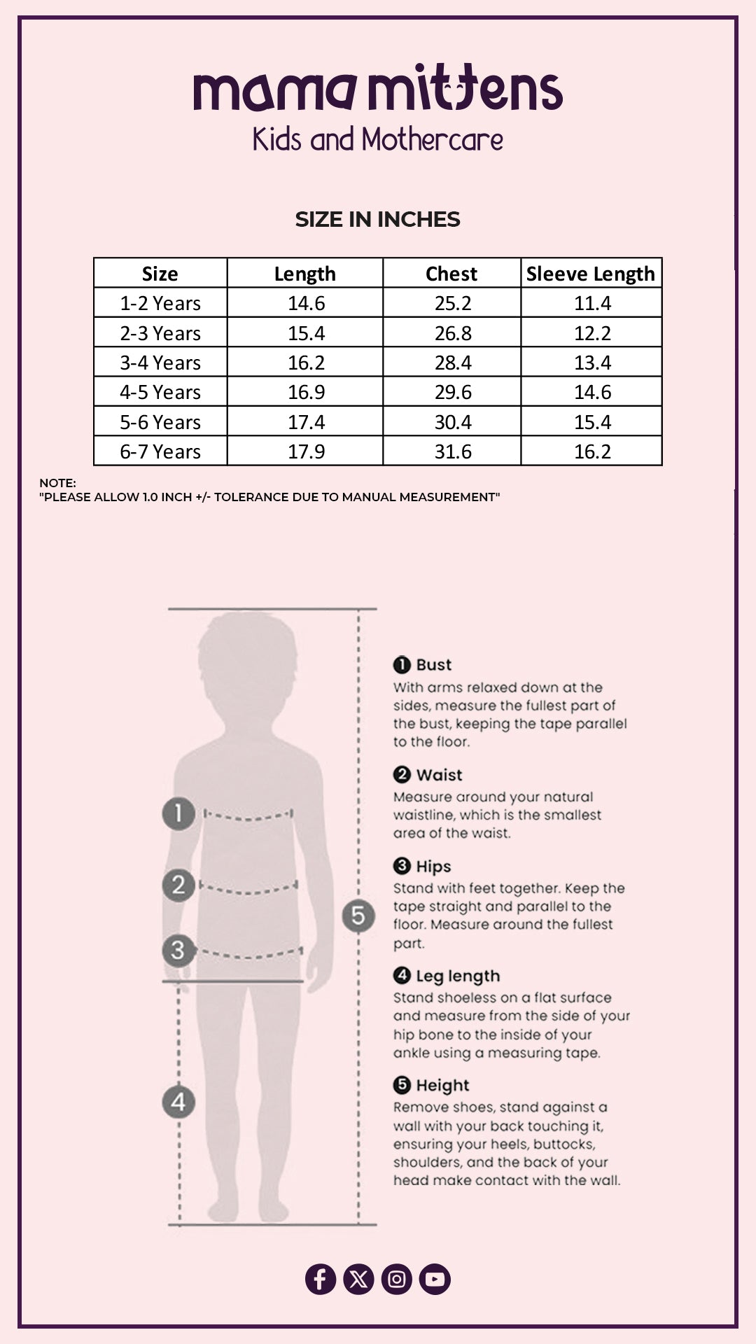 Size Chart for Pastel Pop Activewear