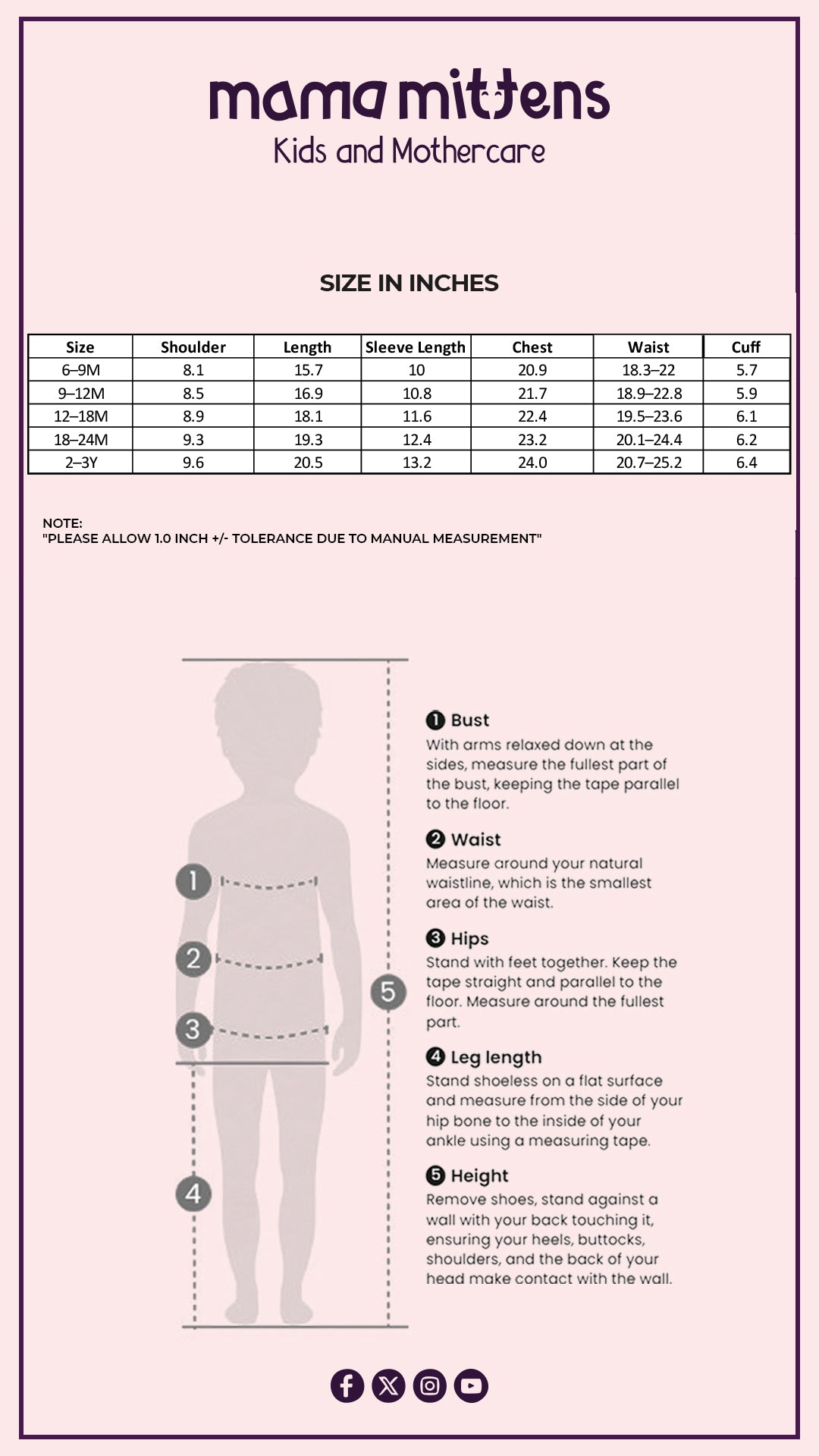 Size Chart for Flutterby Princess Dress