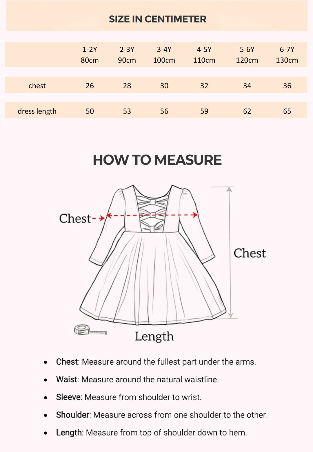 Size Chart for Eloise Vintage Princess Dress