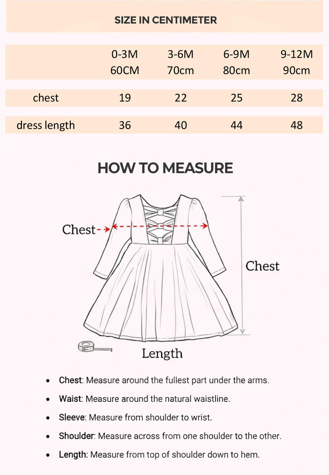 Size Chart for Chloe Heirloom Romper Dress