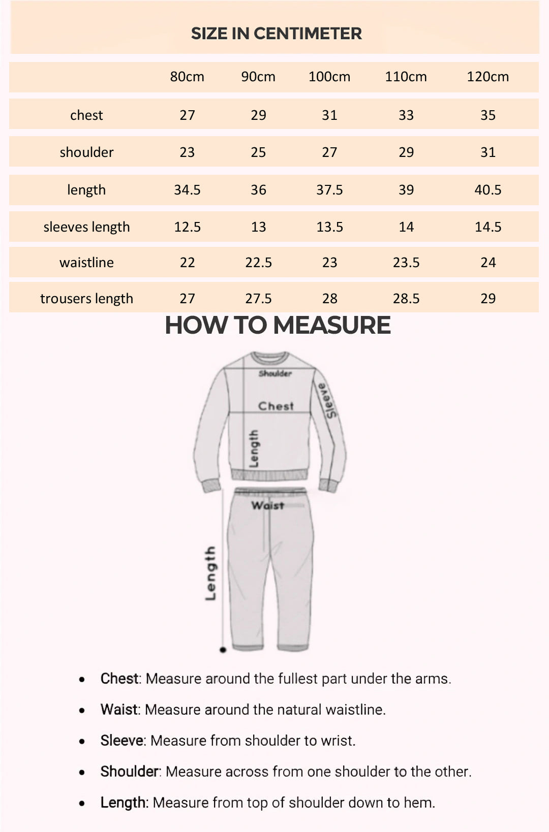 Size Chart for James Polo & Shorts Set