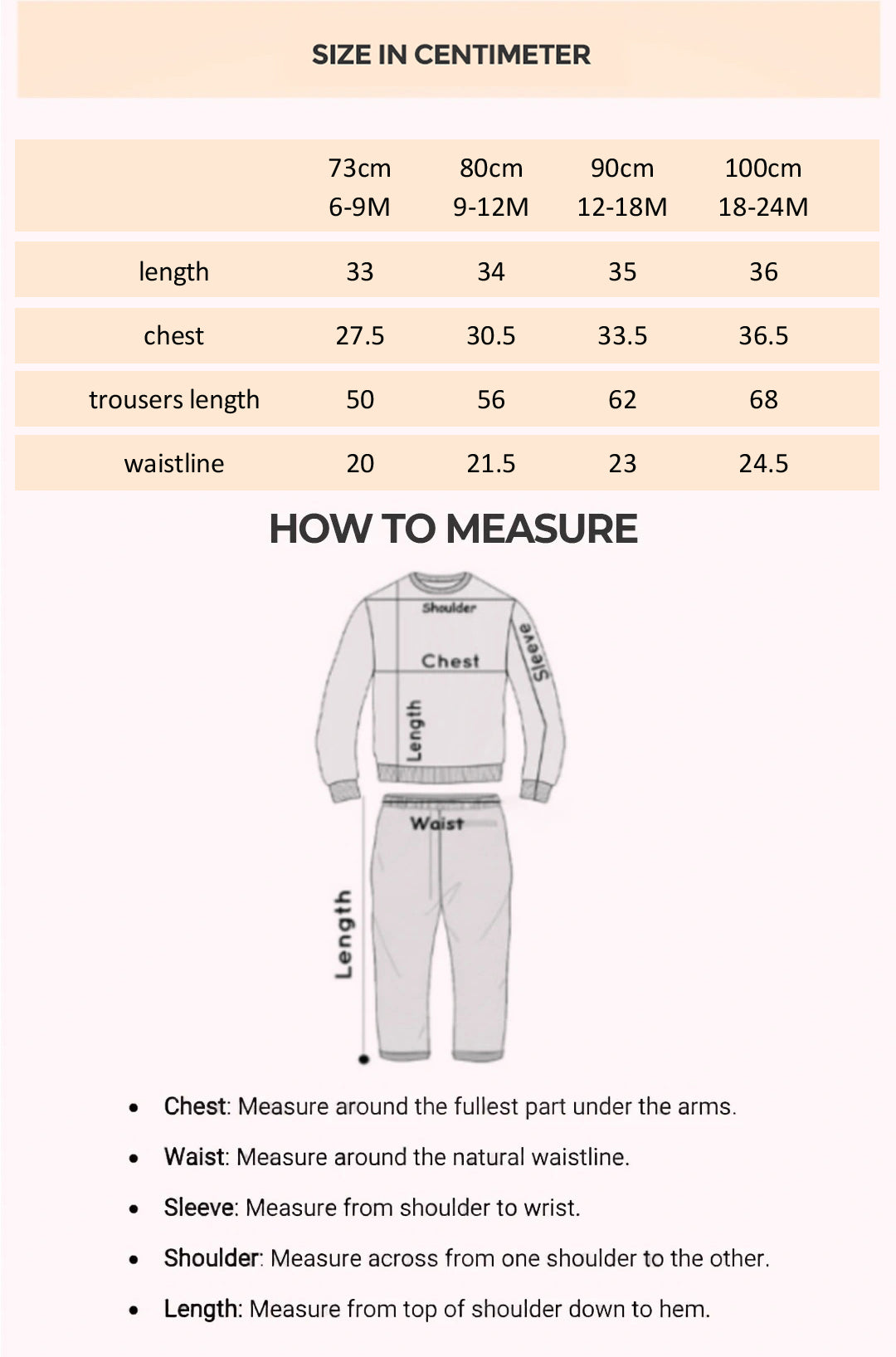 Size Chart for Milo Bear Dungaree Set