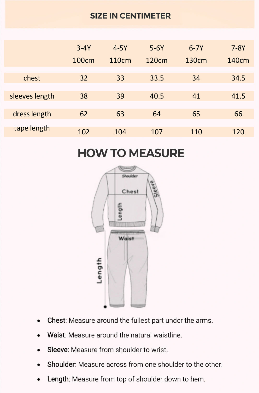 Size Chart for Emilia Linen Lolita Dress