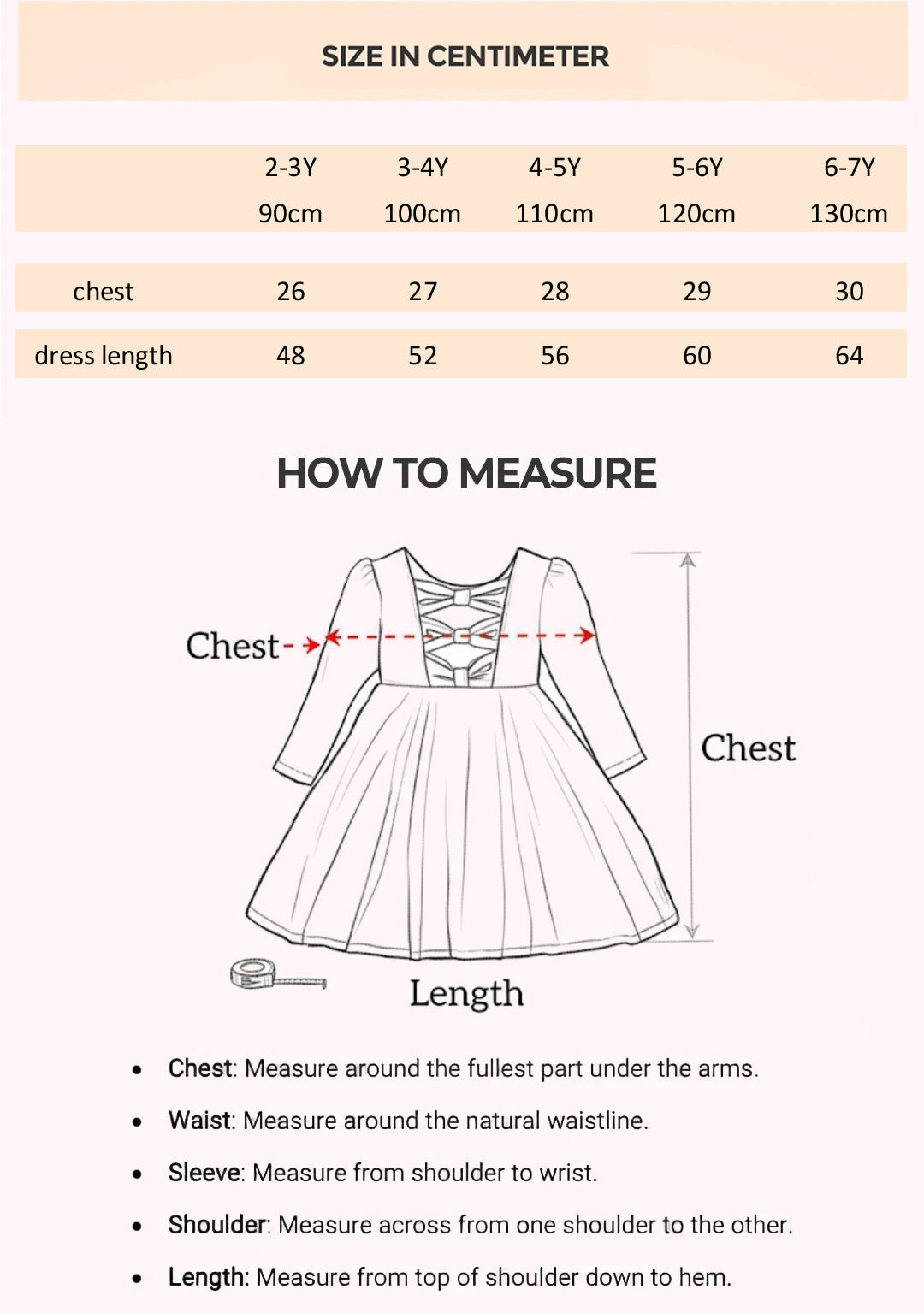 Size Chart for Elia Bow Statement Dress