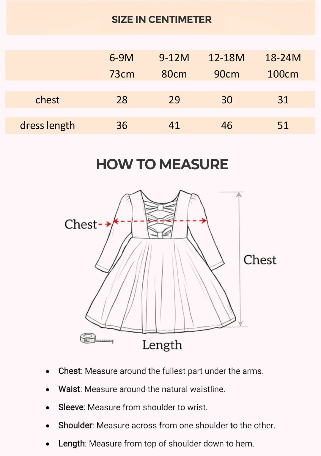 Size Chart for Evelyn Tie-Strap Tulle Dress